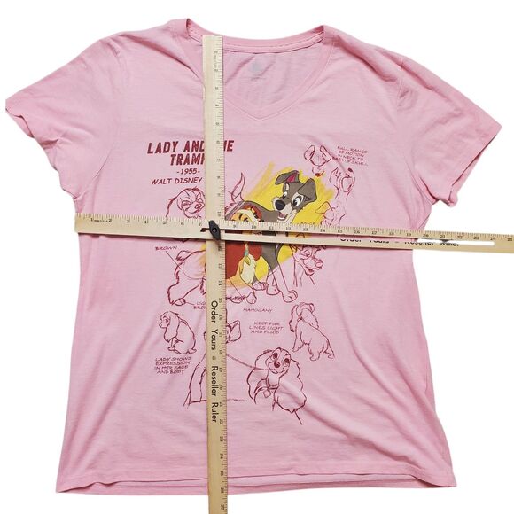 Disney Parks Lady and the Tramp Pink Short Sleeve V-Neck Shirt Women's XL - Picture 6 of 6